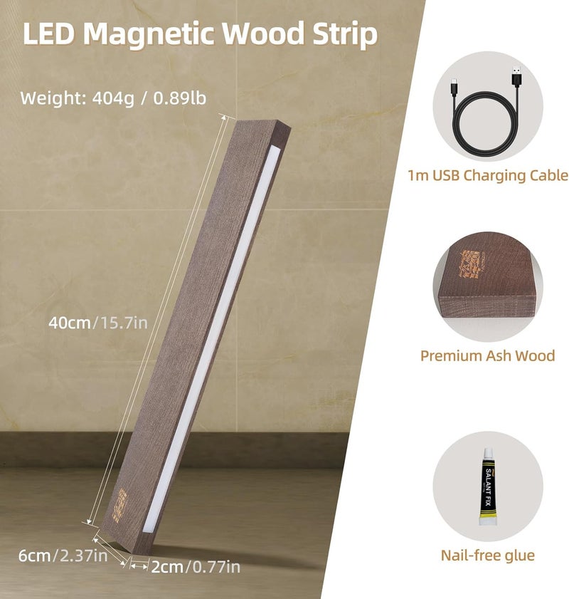 FINDKING 16 Inches Lighted Magnetic Knife Strip, Backlit LED Utensil Holder for Wall and Refrigerator, Magnet Knife Rack for Home Kitchen, No Drill (Ash Wood, Dark Brown) - Image 2